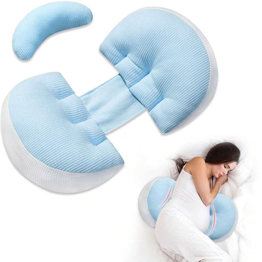 Hauture Side Sleeper Pregnancy Pillow – Memory Foam Maternity Body Pillow For Back, Belly & Leg Support, Adjustable Travel Wedge Cushion For Pregnant Women