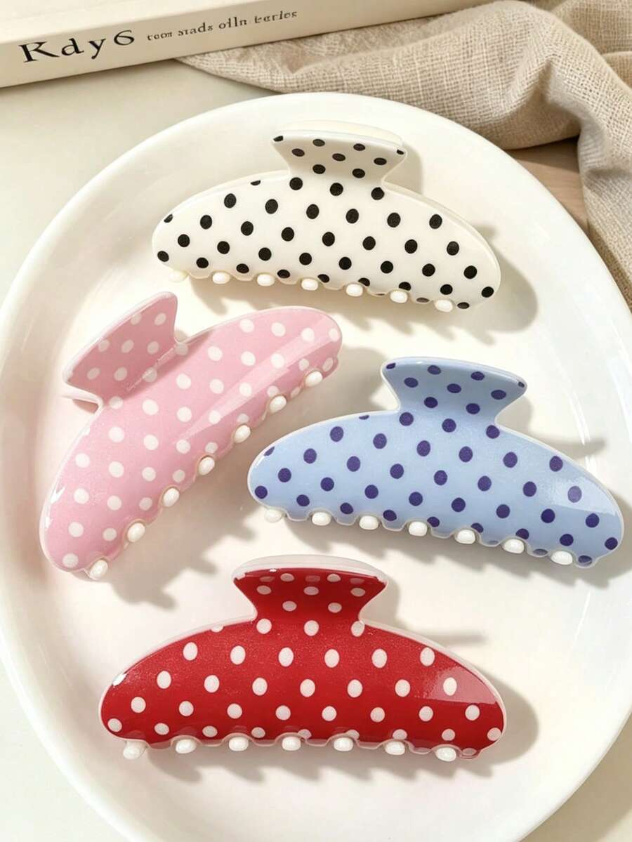4件/1件裝 女款 11cm/4.33in 波點系列 粉色白色藍色紅色輕量塑料髮夾 時尚百搭高級優雅極簡純色髮抓 浴室髮飾 適合日常穿搭、外出、休閒派對、通勤、海灘度假、馬尾髮造型、髮髻、洗臉、沐浴、化妝、搭配衣著使用的髮飾配件 - 彩色 - 查看 1
