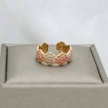 1pc Dual-Color Rose Casual Stainless Steel Gold-Plated Oil-Drip Open Ring, Suitable For Spring, Summer And Autumn - Multicolor - View 6