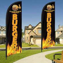 RXDAMTECH Commercial Hamburger Feather Flag, 8.2FT Outdoor Advertising Curved Banner (Includes Flag Pole And Ground Stake) - Tear-Resistant Polyester Hamburger Sign For Stores And Events - Advertising Flag - View 4
