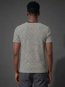 Camvyn Men's Summer Casual Fashion Jacquard Slim Fit Crew Neck Short Sleeve T-Shirt - Black - View 2