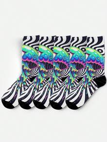 Cool 360° Printed Men's Socks - Street Style Socks, Punk, Glamorous, Quirky, Colorful, Durable, Fun Socks, Suitable For Daily, Holiday And Party Occasions - Black and White - View 5