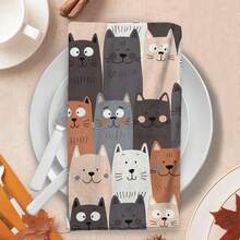 2/4/48pcs Cartoon Multi-Cat Stacked Pattern Printed Kitchen Towels - Super Soft, Highly Absorbent Polyester Dish And Hand Towels, Perfect For Holiday Decor, Kitchen Decor, Party Decor. - Multicolor - View 6