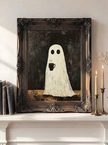 1pc Ghost & Espresso Martini Print, Halloween Bar Decor, Spooky Ghost Drinking Coffee Art, Ideal Gift, Suitable For Bedroom, Living Room, Kitchen, Wall Art, Wall Decor, Home Decor, Room Decor, Canvas Wall Art, Poster, Framed Wall Art, Optional Frame - 1PCS - View 6
