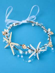 Bohemian Ocean Style Mermaid Headband, Realistic Starfish & Pearl Bridal Hair Hoop, Versatile Ocean-Themed Bridal Accessory For Wedding Dress Photoshoot - Multicolor - View 8
