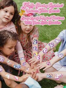 STARTTOOS 22 Sheets 137pcs Unicorn Temporary Tattoo Stickers, Cute Cartoon Waterproof Glitter Rainbow Unicorn Balloon Star Design Pattern Birthday Party Christmas Gift Event Holiday Party Set - Multicolor - View 5