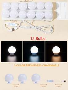 1件 USB供電 4/6/8/10/12/14燈泡梳妝鏡燈，化妝鏡燈，可調節顏色與亮度，適合鏡前補光，浴室梳妝台照明，LED壁燈 - 彩色 - 查看 17