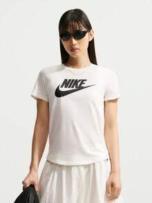 Nike Women's AS W NSW CLUB SS TEE ICN FTRA Short Sleeve Knit Collarless T-Shirt TDX7907-133 - Black and White - View 1