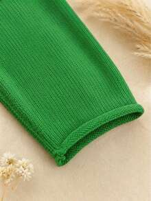 Suéter de cuello redondo suave para mujer, vintage fresco, casual de verano, suéter versátil de unicolor, diseño de rayas detalladas en los hombros, ligero de unicolor para verano/otoño, suéter de manga larga acanalada para vacaciones - Verde - Ver 7