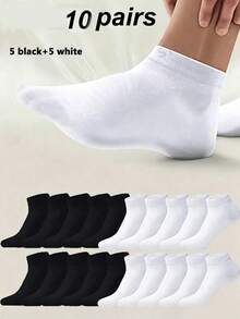 1/5/10/20 Pairs Unisex Black & White Boat Socks/Short Socks, Couple Socks, Breathable Casual Boat Socks, Versatile For Daily Wear, Suitable For All Seasons - Black and White - View 5