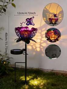 1pc Solar Powered Tulip/Purple Butterfly Decorative Garden Stake Light, Waterproof Metal Garden LED Light, Suitable For Yard, Garden, Lawn, Pathway, Patio, Courtyard, Decorative Atmosphere Light - Multicolor - View 10
