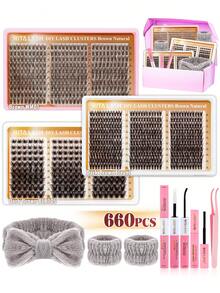 RITALASH 660PCS Dark Brown Segmented Lash Clusters Kit Light Feathery Natural Look Dark Brown Cluster Eyelashes Big Box Set DIY Long-Lasting Lashes (WM01-BLR105-Flaunt) - Brown - View 1