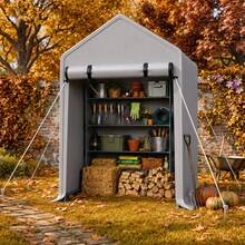 3x6 FT Heavy Duty Bike Storage Shed, Weatherproof Outdoor Portable Storage Tent For Bicycles & Garden Tools - Silver-gray - View 3
