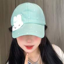 1pc New Cute Rabbit Polka Dot Mint Green Baseball Cap For Women, Spring/Summer Versatile Wide Brim Face-Slimming Sun Protection Baseball Cap - Multicolor - View 6
