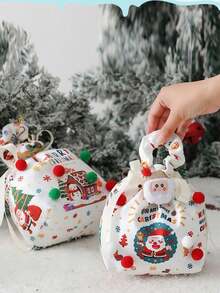 Bolsas de regalo de Navidad con dibujos animados lindos, caja de regalo de manzana de Nochebuena, caja de embalaje de manzana de Navidad, bolsa de regalo de caramelos, bolsas decorativas de Navidad, bolsas de cordón para vacaciones, Navidad - Multicolor - Ver 4