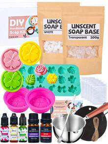 DIY Handmade Soap Making Kit, 400g Transparent And White Soap Base, Includes Complete Handmade Tools, Molds, Fragrance Oils, Colorants, DIY Raw Materials Set, Suitable For Beginners - Soap - View 1