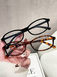 2pcs Casual Minimalist Fashion Oval Frame Glasses Set For Women, Versatile Daily Wear, Party, Street Style, Summer Essential, Casual, Business, Decorative, Dating, Posing, Outdoor, Y2K - Multicolor - View 2