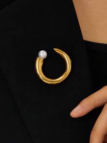 1 Buah Bros Wanita Berbentuk C Berlapis Emas, Modis dan Sederhana, Terbuat dari Baja Tahan Karat dengan Motif Geometris dan Hiasan Mutiara - Geometris - View 3