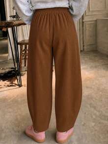 1pc Girls/Teens Casual Corduroy Versatile Pants - Brown - View 3