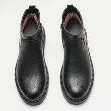 Sepatu Bot Chelsea Pria Sol Tebal Nyaman Ringan Cocok untuk Perjalanan Santai Gaya Retro Sepatu Bot Setinggi Mata Kaki - Hitam - View 3