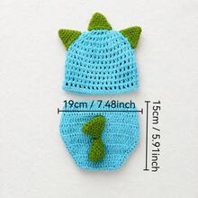 Newborn Photography Costume Props, Dinosaur 2-Piece Set Including Hat And Diaper Cover, Knitted Baby Clothes, Studio And Home Photo Props Accessories, Party Gift - Multicolor - View 3