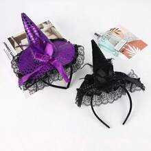 1PC/Set Halloween Atmosphere Headpiece Sequin Pumpkin Hat Headband Witch Party Performance Prop Lace - View 9