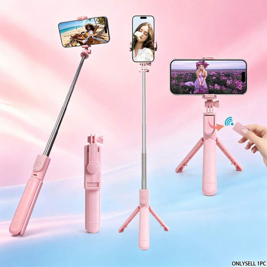 1pc Portable Foldable Selfie Stick Tripod With Detachable Wireless Remote, Telescopic 360° Horizontal/Vertical Phone Holder For Smartphone, Selfie/Video/Photography/Live Streaming/Vlogging, Phone Stand Photography Tool