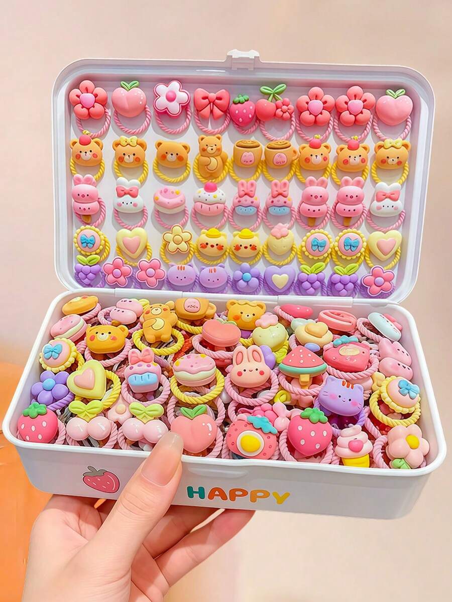 40/20/10pcs Cartoon Resin Spiral Hair Ties, Small Sweet Cute Hair Accessories, Suitable For Braiding - Suitable For Girls And Teens, Suitable For Daily, School, Vacation And More - Multicolor - View 1