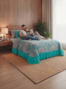 Home Elephant Double Quilt With Decorative Cushions - Teal Blue - View 2