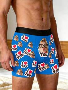 1pc Men's Underwear, Customizable Image, Pattern Customization, Personalized Gift For Boyfriend, Husband - Blue - View 2