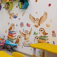 1/2 Sheets Owl & Books Wall Stickers For Kids Room - Back To School Decor, Cartoon Animal Learning Corner Decals For Boys Girls Bedroom Classroom - Multicolor - View 2