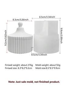 垂直條紋帶蓋儲物罐與3D貝殼珠寶碟矽膠模具，兼容大豆蠟、石膏、環氧樹脂澆鑄，適用於香氛罐、珠寶收納、家居裝飾，易脫模，手工禮物首選 - 收納模具 - 查看 9