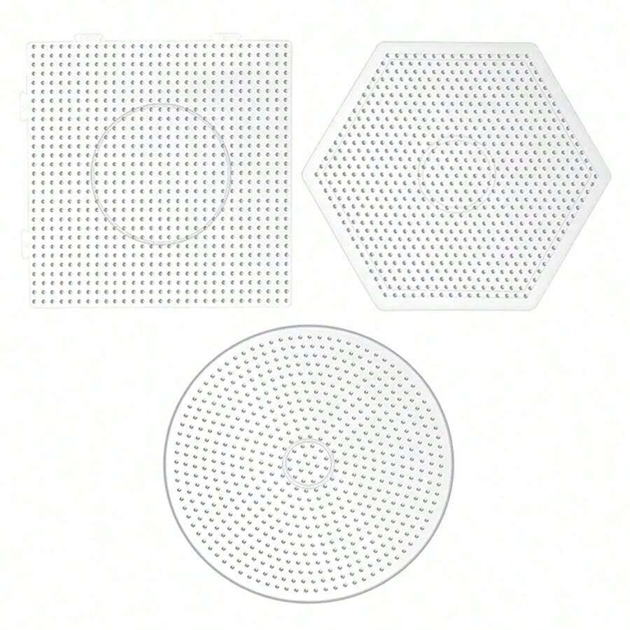 3pcs 2.6mm/5mm Perler Bead Boards, Large Square, Transparent Round, Hexagon Pegboard Set, DIY Material Template, Perler Bead Craft - Multiple Styles - View 1