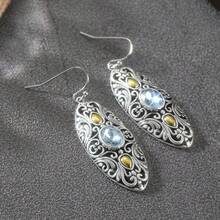 Vintage Long Water Drop Ear Hook Earrings For Women, Inlaid With Synthetic Blue Zirconia, Elegant Elegant, Suitable For Daily, Banquet, Party, Vacation, Exquisite Birthday Holiday Accessory Gift - Silver - View 3