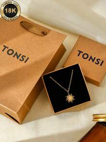 TONSI 1pc Fashionable Personalized Luxury Stainless Steel Sunflower Pendant Necklace, Heart Necklace, Waterproof Sweat-Resistant Non-Fading 18K Gold Plated High-End Elegant Collarbone Chain, Suitable For Women's Daily, Commute, Date Wear, Gift For Friends, Lovers, Mothers, Colleagues, Valentine's Day Gift - Gold - View 1