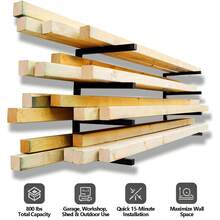 Wood Organizer And Lumber Storage Rack Wall Mount, Heavy Duty Metal Shelf With 4-Level Holds Up 800 LBS, Indoor & Outdoor Use For Shed, Workshop, Garage - Black - View 2