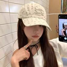 1pc New Soft Top Sun Protection Student Baseball Cap, Face-Slimming Korean Brand Embroidered Letter & Floral Baseball Cap, Versatile For Women - Multicolor - View 4