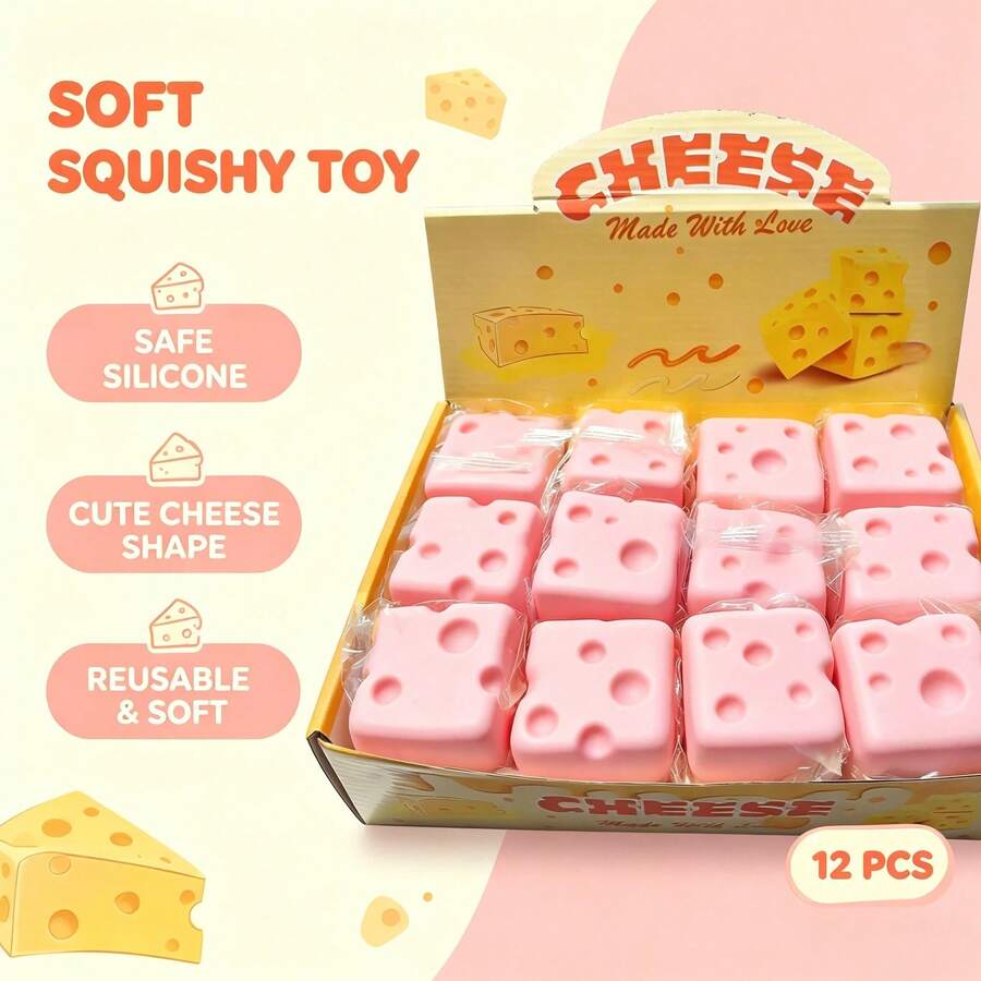 Food Model Squeeze Toy, Pink Square Cheese Block Toy, Slow Rebound TPR Squishy Toy, Creative Party Gift For Holiday Gatherings - Multicolor - View 1