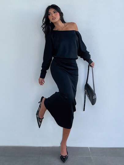 Elegant Commuter Crossbody Bodycon Long-Sleeve Dress Women Fall Party Casual Long Dress New Year Looks Graduation Chic Clothes
