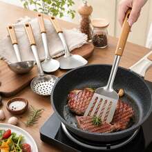 1 Set Peralatan Dapur Stainless Steel, Alat Masak Dapur Rumah Tangga, Termasuk Sendok Nasi, Sendok Sup, Sendok Berlubang, Spatula Datar, dan Alat Masak Tahan Lama Lainnya, Cocok untuk Penggunaan di Rumah dan Restoran, Peralatan Dapur, Peralatan Tahan Panas. - MultiWarna - View 3