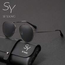 SY SI YANG 品牌 1 副雙橋圓框飛行員偏光時尚眼鏡，中性不鏽鋼超薄輕量金屬鏡框，適合戶外釣魚、海灘、開車、度假、商務時尚眼鏡，附眼鏡盒與清潔布 - A - 查看 13