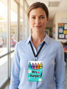 Custom Teacher Name Crayon Bucket Badge Holder,Rainbow Crayon Luggage Tag,Pocket Teacher Staff ID Card Cover,Teacher Appreciation Gift,Back To School - Multicolor - View 14