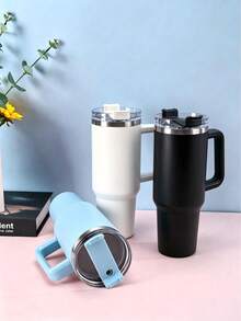 1200ml Double-Layer Stainless Steel Vacuum Insulated Water Bottle, Suitable For Outdoor Sports And Automotive Use, Comes With Large Capacity Cup And Plastic Straw - Multicolor - View 3