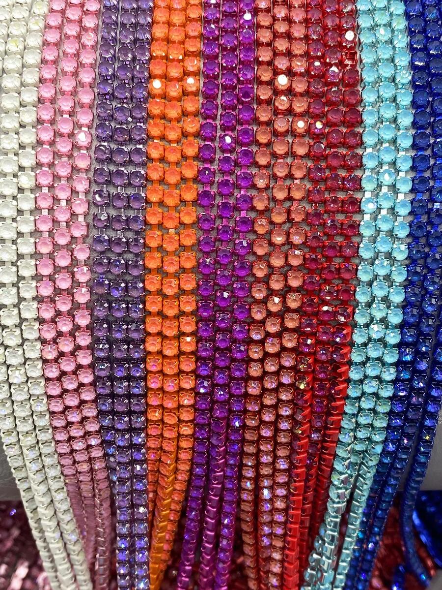1 Peça Corrente de Garra com Strass de 2 Jardas, Acabamento de Strass de Cristal Costurado à Mão, Acessórios DIY para Roupas, Sapatos, Chapéus, Bolsas, Acessórios de Cabelo - vermelho vivo - Visão 1