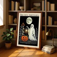 1pc Cute Ghost Canvas Wall Art Decor Spooky Halloween Poster Retro Pumpkin Print Gothic Moonglow Painting Aesthetic Hanging Picture Funny Quote Artwork For Bedroom Living Room Holiday Home Decor Unframed /Framed/Wooden Hanging - Pattern - View 4