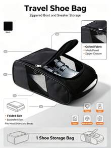 Foldable Sneaker Storage Bag With Handle For Easy Carrying, Dual-Side Breathable Mesh To Prevent Odor, Suitable For Fitness, Outdoor Camping, Travel, School And More - Black - View 11