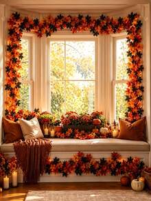 3pcs Artificial Maple Leaf Vines, Suitable For Home Decor, Bedroom And Living Room Decoration, Door Decor, Window Decor, Tabletop, Staircase Decoration, Party Decor, Yard And Garden Decoration, Autumn Decor, Halloween Decor, Gifts - Multicolor - View 2