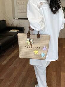 Dedoo 波西米亞風女款托特包 大容量沙灘單肩包 附流蘇與木珠裝飾 適合夏季度假旅行 - 咖啡 - 查看 5