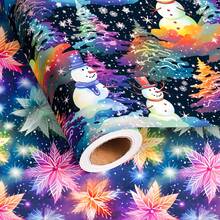 1 Roll Christmas Wrapping Paper With Christmas Tree, Hedgehog, Fox, Bear And Various Animals, 43x500cm(17x197in), Featuring Snowflakes, Snowman, Christmas Reindeer, Snow House, Paw Prints, Suitable For Christmas, Halloween, Family Gathering, Birthday Party Gift Wrapping - View 5