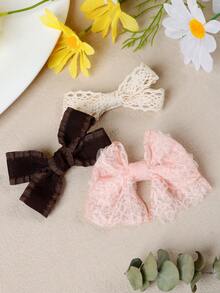 Set di 4 fermagli per capelli rosa e marrone delicati per neonati, fiocchi in tessuto con pizzo, quadri e fiori 3D, accessori per capelli per neonati e bambini piccoli, non dannosi per i capelli fini - Multicolore - Visualizzare 6